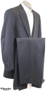 Vtg Austin Reed 2 Piece Suit Black Striped Wool Mens 44L Pleated Fronts 37" W - Picture 1 of 11