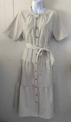 Vestido Polagram Manga Corta Midi En Niveles Pana Bolsillos Taupe Pálido Talla L?  Nuevo sin etiquetas Foto 1 de 4