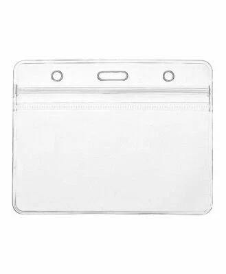 Clear Double Sided Horizontal Landscape ID Badge Wallet Pocket Card Holder Pouch - Image 1 of 4