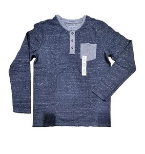 Boys' Long Sleeve Double Knit Henley T-Shirt - Cat & Jack Navy XXL Husky - Picture 1 of 2