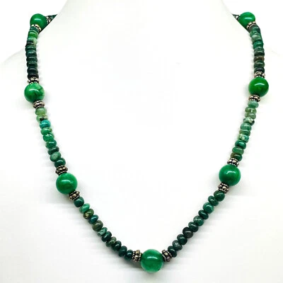 19" Natural Emerald Designer Necklace Cabochon Beads 925 Silver Clasp - Image 1 of 4