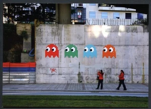 Space Invader Street Artist Official Postcard Art Print Pacman BRO_23 Bilbao '07 - Picture 1 of 2