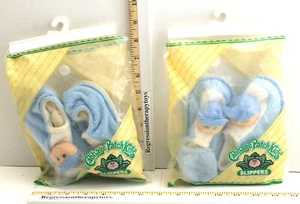2pr. 1984 Cabbage Patch Kids Child Slippers Medium + Large Pair Unused Blue Boys - Bild 1 von 5