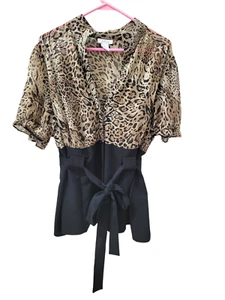 Vestido Granero Botones Corpiño Blusa Estampado Animal Negro Cintura Cinturón 3X - Imagen 1 de 14