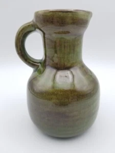 Mid Century Green & Brown Speckled Glazed Small Pitcher, Jug w/ Handle - Picture 1 of 10