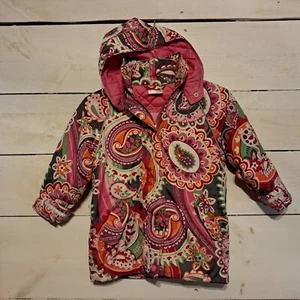 Hanna Andersson Girls Winter Jacket Size 110 in Pink Paisley Detachable Hood - Picture 1 of 14