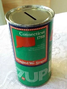VINTAGE 7-UP CONNECTICUT SODA CAN BANK  * BICENTENNIAL 1976 STEEL CAN * - Picture 1 of 9