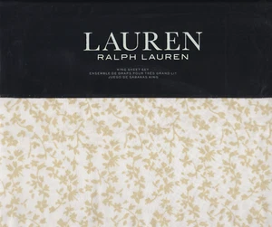 Ralph Lauren King Sheet Set Spencer Floral Flax 4pc Cottage Farmhouse Chic Cream - Picture 1 of 3