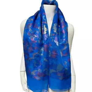 YSL Yves Saint Laurent Vintage Floral Scarf 48 x 48 Blue - Picture 1 of 7