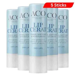 5 x Aco Cerat Moisturising Lip Balm for Chapped Very Dry Skin Unisex - Picture 1 of 3