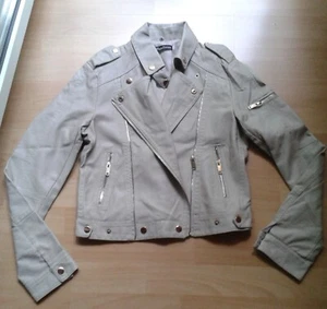 *NEU* Kunstlederjacke Bikerjacke hellgrau Gr.38 M  Achsel zu Achsel- 48cm - Bild 1 von 3