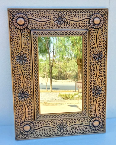 PUNCHED TIN MIRROR Mexican handmade hacienda style mirror, folk art Cover