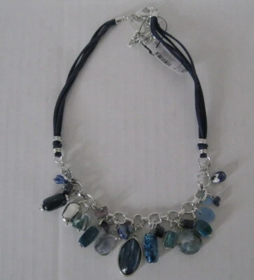 New CHICO'S Blue Multi Charmy Charms Bib Necklace Nickel Free 18" Long - Image 1 of 4