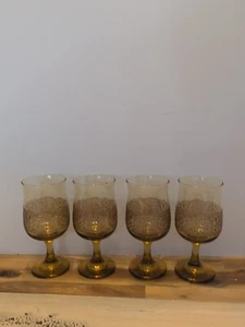 4 Vintage Libbey Americana Bernstein Stiel Weingläser Kelche geprägt 8 Oz. - Bild 1 von 4