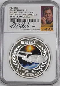 2015-P Star Trek Tuvalu $1 Silver Coin "Enterprise" Colorized / NGC / PF70 UCAM - Picture 1 of 2