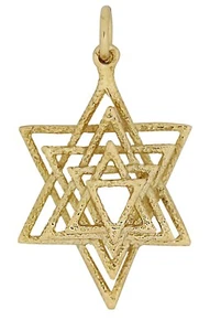 14K Gold Textured Four Star of David Pendant Connected 1.53g - 28mm x15mm #40 - Picture 1 of 1