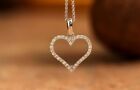 14k White Gold Finish 1.00ct Round Cut Diamond Heart Shape Pendant Necklace 18"