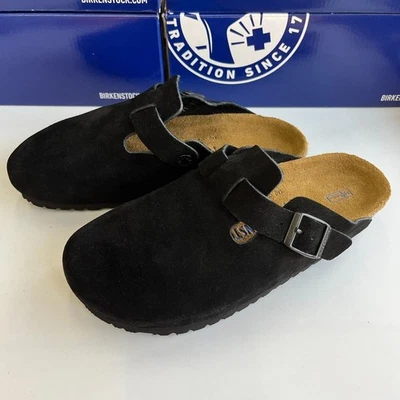 Birkenstock Boston Suede Soft Footbed Leather Black Comfort Shoes 37-45 New Gift - Image 1 of 4