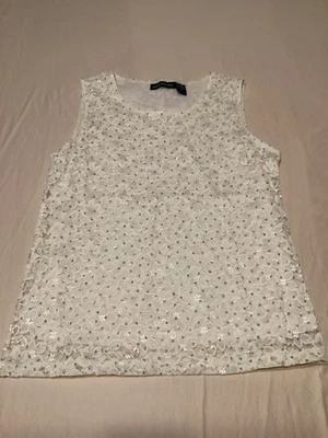 Blusa sin mangas Impressions marfil de encaje brillante talla S Foto 1 de 4