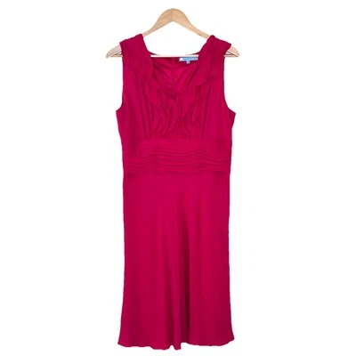 Vestido Antonio Melani Mujer Volantes Seda Rosa Caliente Talla 14 Coqueta Fiesta Midi Foto 1 de 4