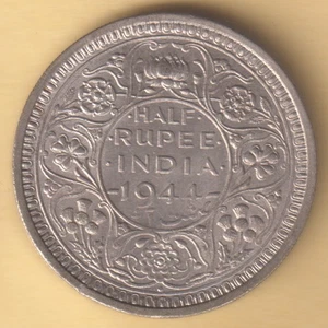 BRITISH INDIA 1944 KING GEORGE VI HALF RUPEE RARE SILVER COIN - Picture 1 of 2