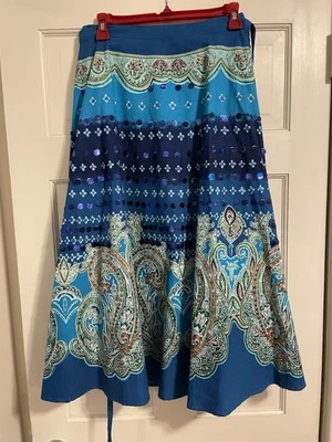 Vintage Travel Smith Wrap Skirt Sequins Paisleys Bright Boho Small - Image 1 of 4