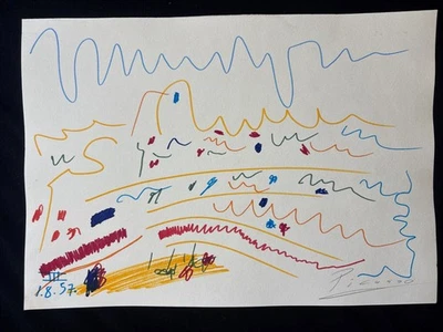 Pablo Picasso (Handmade) Drawing mixed media on paper signed & stamped - Image 1 of 2