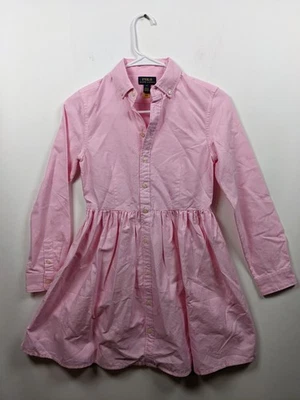Polo Ralph Lauren Girls Cotton Shirt Dress Pink Size 12 Long Sleeve Button Front - Image 1 of 4