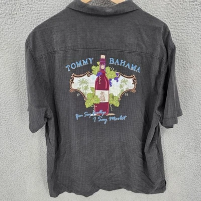 Camisa Tony Bahama Para Hombres XL Negra Hawaiana Bordada Vino Merlot Abotonada Seda Foto 1 de 4