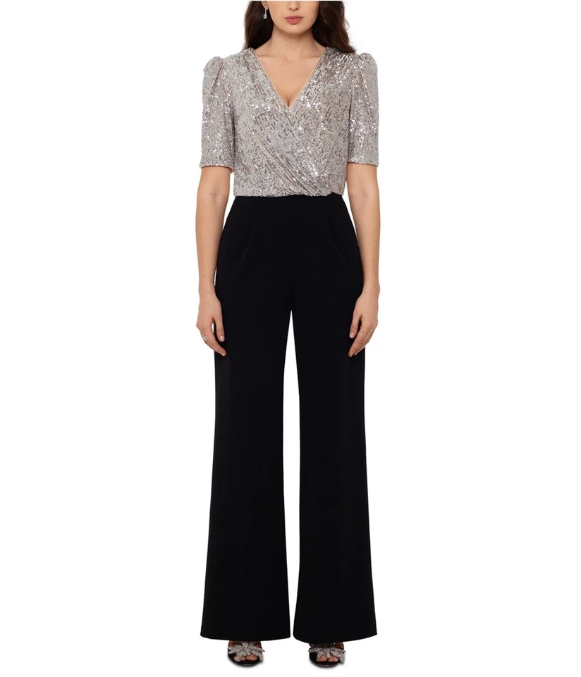 XSCAPE Womens Sequin-top Jumpsuit, beige, 6 - Image 1 of 1