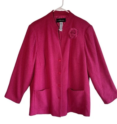 Sag Harbor Pink Jacket Textured  Blazer Pockets Flower Size 24W - Image 1 of 4
