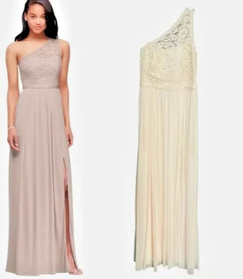 NWT'S David's Bridal champage One Shoulder-Lace w/ Tulle Overlay Retail $179 S12 - Image 1 of 4