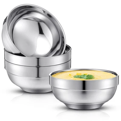 4 Pack 24 Oz stainless Steel Bowls Double Walled Insulated Soup Ice Cream Met... - Image 1 of 4