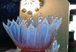 Vintage Fostoria Erbstück rosa schimmerndes Glas gekräuselte Schüssel 9" breit - Bild 1 von 10