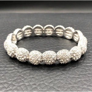 Rhinestone Stretch Bracelet Pave Crystal Snowball Bangle Adjustable 6.5 - 7.5 in - Bild 1 von 8