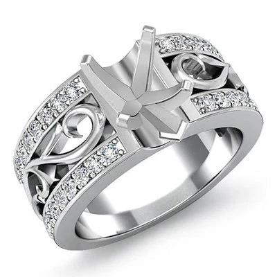 Pear Semi Mount Natural Diamond Engagement Filigree Ring 14k White Gold 0.55Ctw - Image 1 of 3