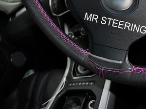 Für Scania 113 Bus 87-97 Schwarz Leder Lenkrad Abdeckung Pink Doppel Stch - Bild 1 von 1