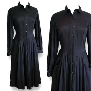 Vintage 90s Milanzo Womens Dress Sz Medium Black Midi Minimalist Southwestern - Picture 1 of 13
