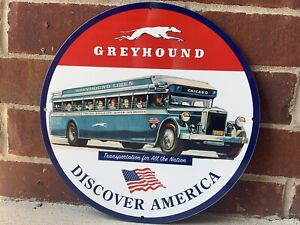 Greyhound Bus Line Vintage Style Steel  Pump Plate METAL Sign Patriotic America