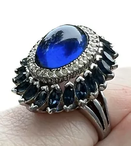 VINTAGE PANETTA STERLING SILVER SAPPHIRE BLUE CABOCHON DOME COCKTAIL RING 7.5 - Picture 1 of 8