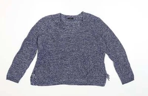 M&Co Womens Blue V-Neck Herringbone Cotton Blend Jumper Size 12 - Picture 1 of 12