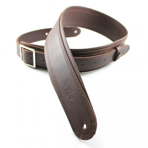 DSL Premium Leather Guitar Strap 2.5" Rolled Edge Buckle Brown / Brown - Picture 1 of 1