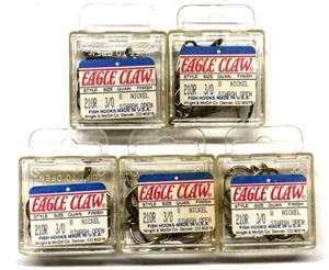 5 Packs Eagle Claw 210R-3/0 Open Eye Siwash Hooks Size 3/0 Nickel 8-Count Pack - Picture 1 of 23