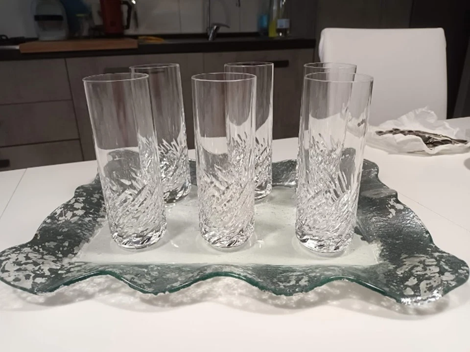 Set 6 bicchieri cristallo Highball + vassoio IVAT anni ’80, Made in Italy - Immagine 1 di 4