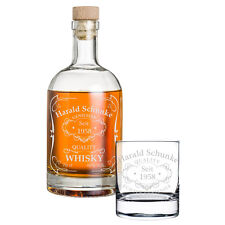 2-teiliges Whisky Geschenk-Set mit Whiskyflasche und 1x Tumbler Glas mit Gravur