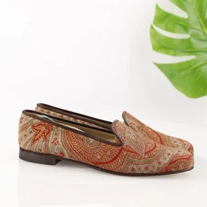 Stubbs Wootton Womens Shawl Slipper Size 10.5 Red Paisley Shoe Flat Loafer - Picture 1 of 20