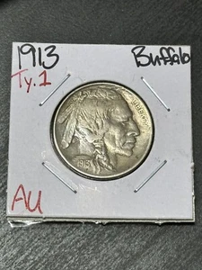 Impresionante moneda 1913 P Buffalo Nickel tipo 1 AU+ sobre sin circular (Raw12929) - Imagen 1 de 2