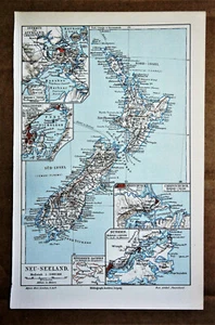 1898 Antica Geotopografia Colori: MAPPA DELLE NEU SEELAND E DINTORNI..MEYERS - Bild 1 von 1