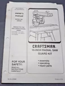 Sears Craftsman Handbuch 10" Radialsäge Schutz Kit #509348 - Bild 1 von 2