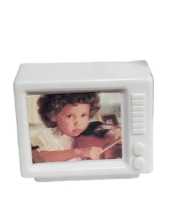 Retro Miniature Dollhouse White Small TV Portable Vintage Plastic Violin Kid - Picture 1 of 12